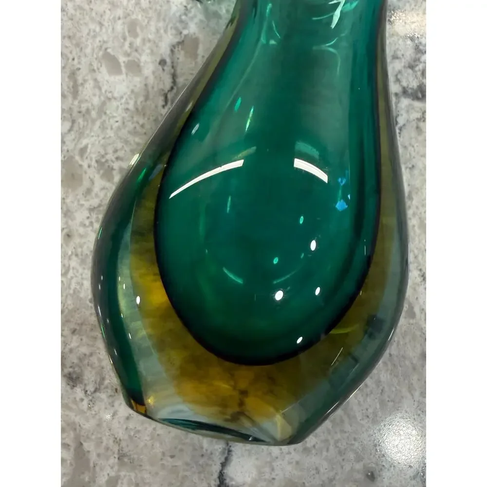 Murano Glass Vase Stunning Sommerso Technique Vibrant Teal and Amber